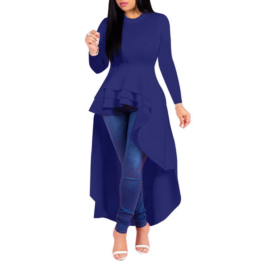 Ruffle Asymmetrical Solid Color Irregular Flounces Casual Dress