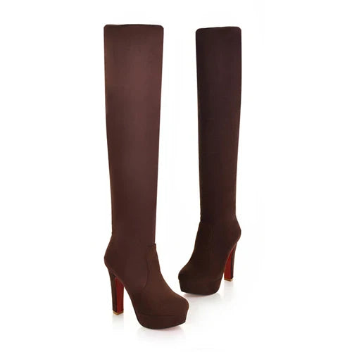 Shoes Winter Over The Round Toe-Heeled Platform Slim Knee High Boots