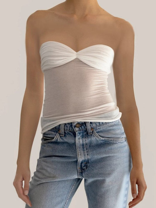 Sleeveless Chest Wrap Top Streetwear Party Casual Bodycon Solid Backless Top