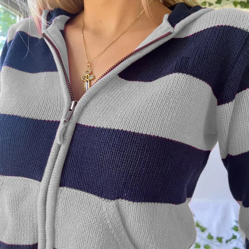 Vintage Stripe Knit Slim Hoodie