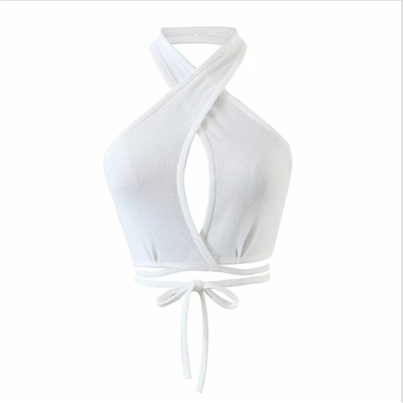 Neck Hollow Out Camisole Tie Backless Bandage Cropped Bustier Vest