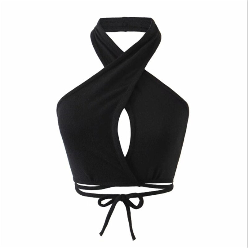 Neck Hollow Out Camisole Tie Backless Bandage Cropped Bustier Vest