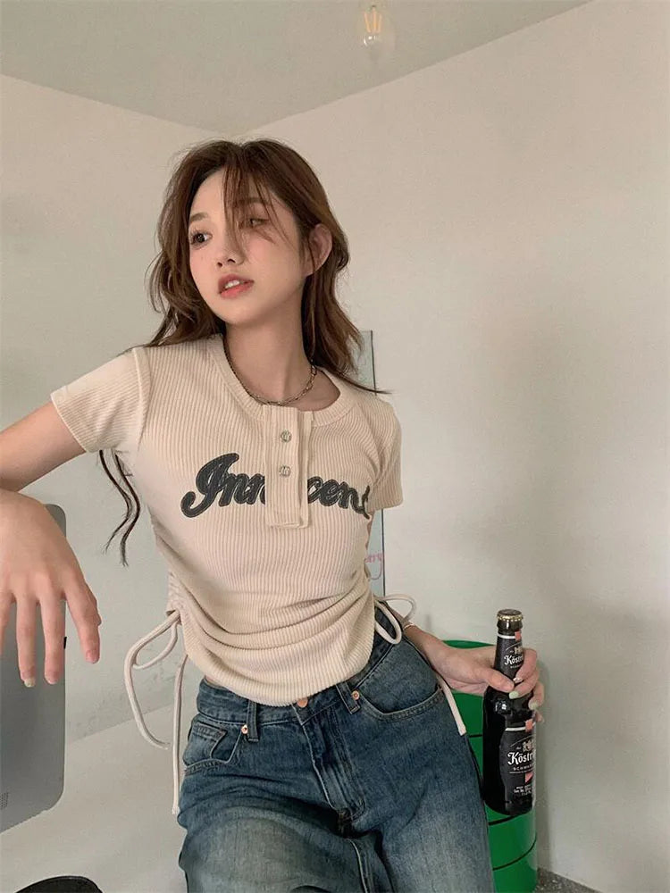 Harajuku Korean Fashion Letter Short Sleeve Aesthetic Top
