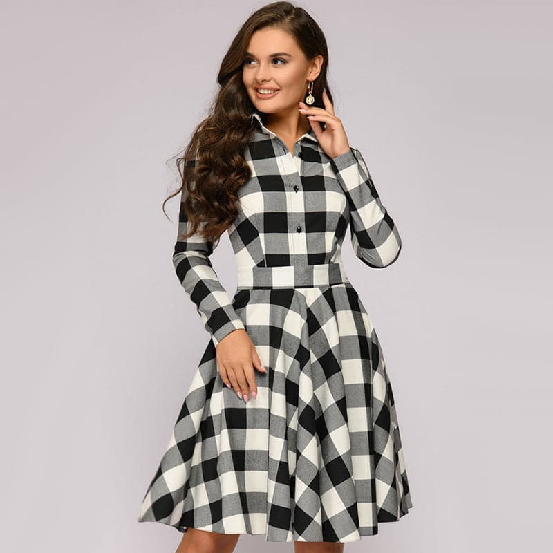 Vintage Plaid Printed A-line Party Dress