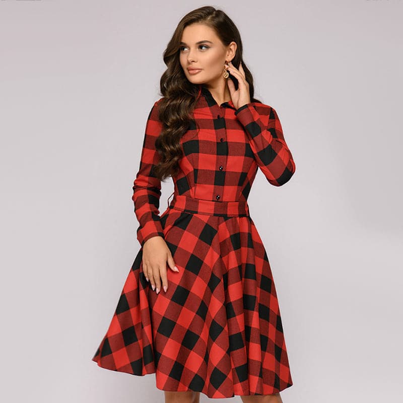 Vintage Plaid Printed A-line Party Dress