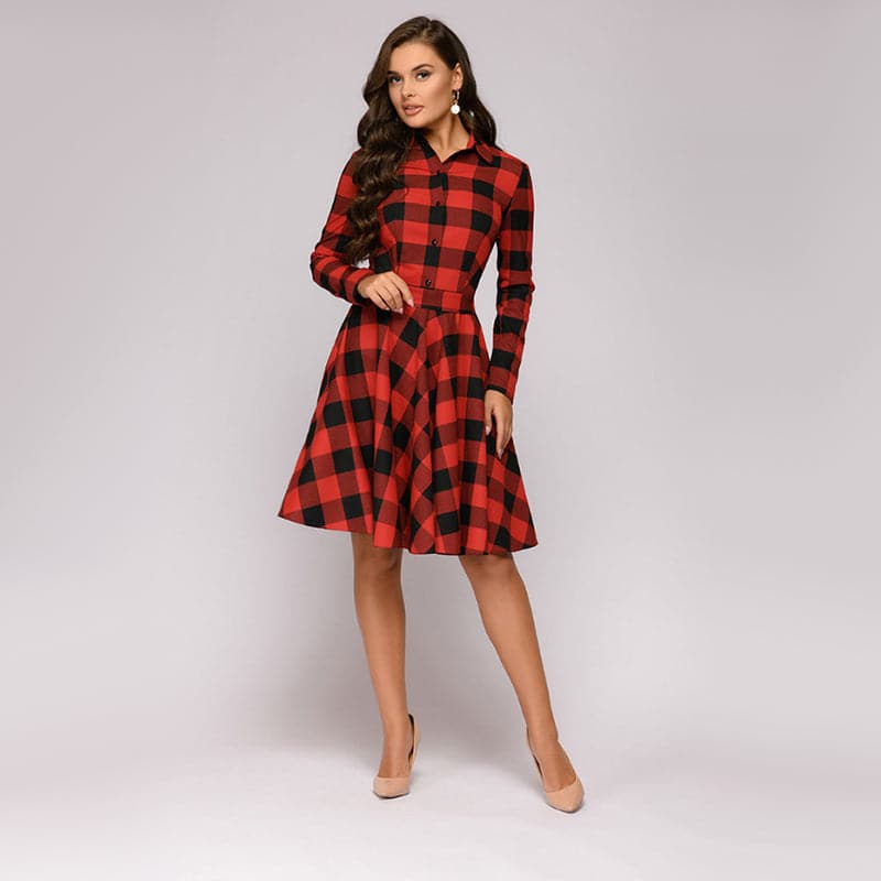 Vintage Plaid Printed A-line Party Dress