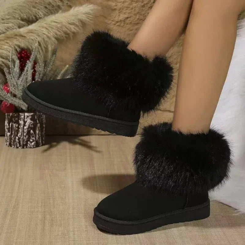 Winter  Snow Fur Boots Winter Warm Ankle Boots for Snow Shoes Style Round-toe Slip on Winter Boots Size 36-42