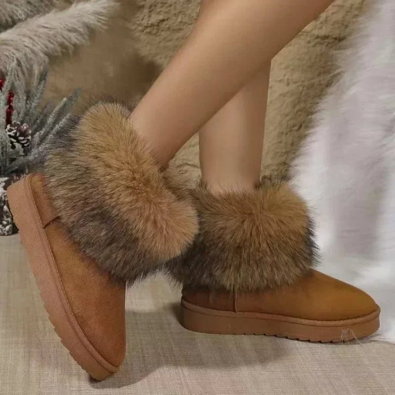 Winter  Snow Fur Boots Winter Warm Ankle Boots for Snow Shoes Style Round-toe Slip on Winter Boots Size 36-42