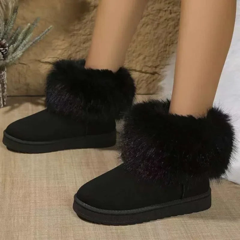 Winter  Snow Fur Boots Winter Warm Ankle Boots for Snow Shoes Style Round-toe Slip on Winter Boots Size 36-42