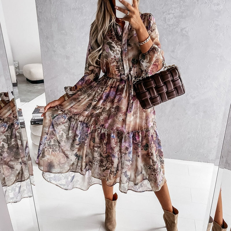 Elegant V-Neck Button Dress