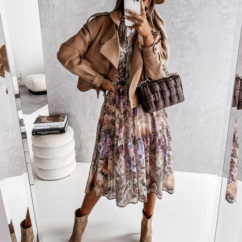 Elegant V-Neck Button Dress