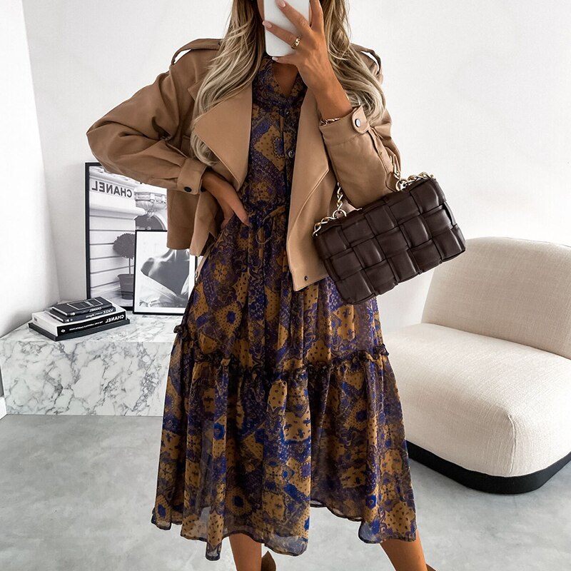 Elegant V-Neck Button Dress