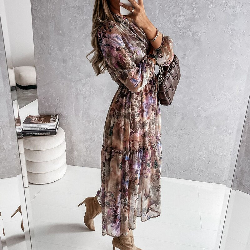 Elegant V-Neck Button Dress