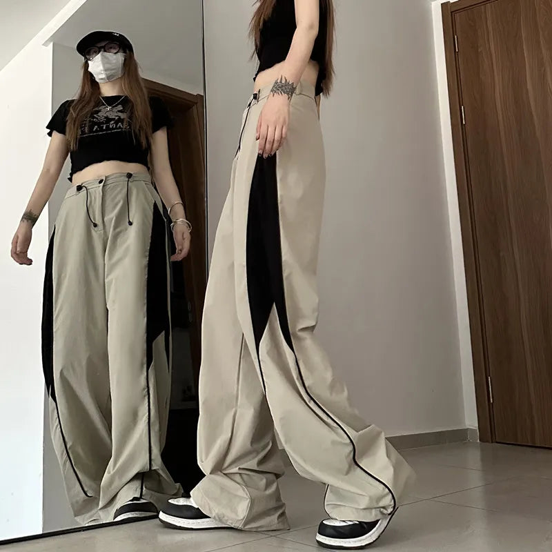 Y2K  Contrasting Colors Straight Mopping  High Waist Sweatpants
