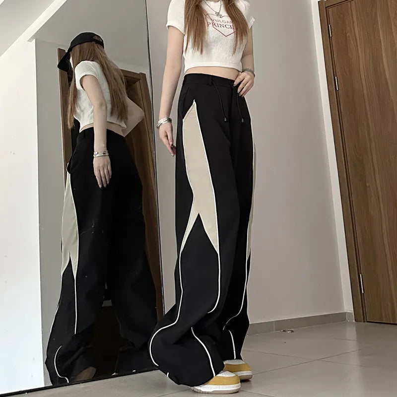 Y2K  Contrasting Colors Straight Mopping  High Waist Sweatpants