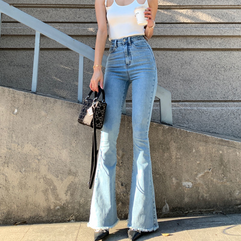 Casual High Waist Slim Flare Jeans High Street Vintage Stretchable Boot Cut Denim Pants