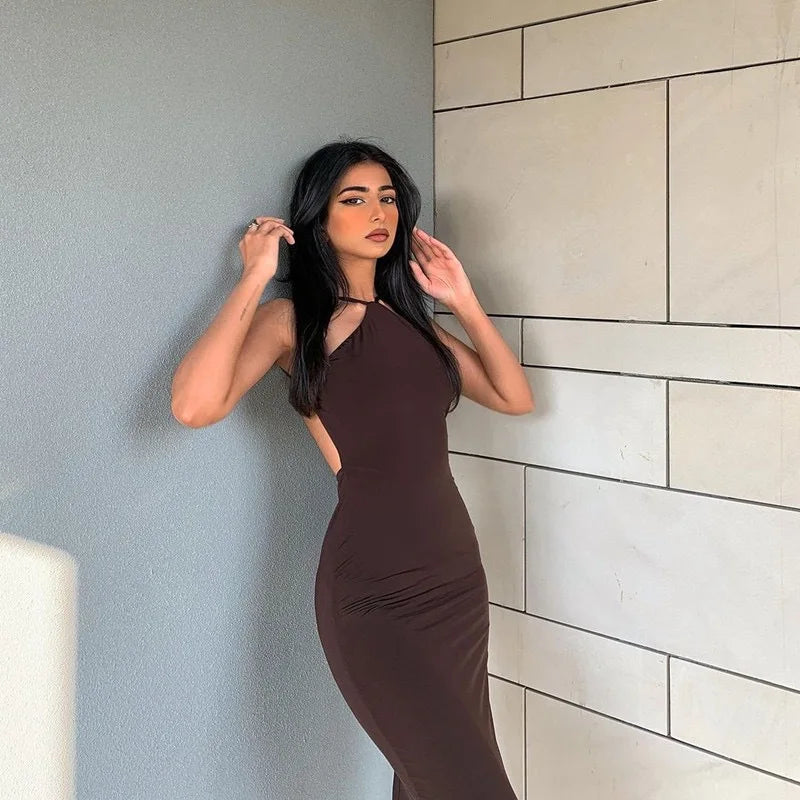 Women's Halter Neck Backless Club Midi Dress