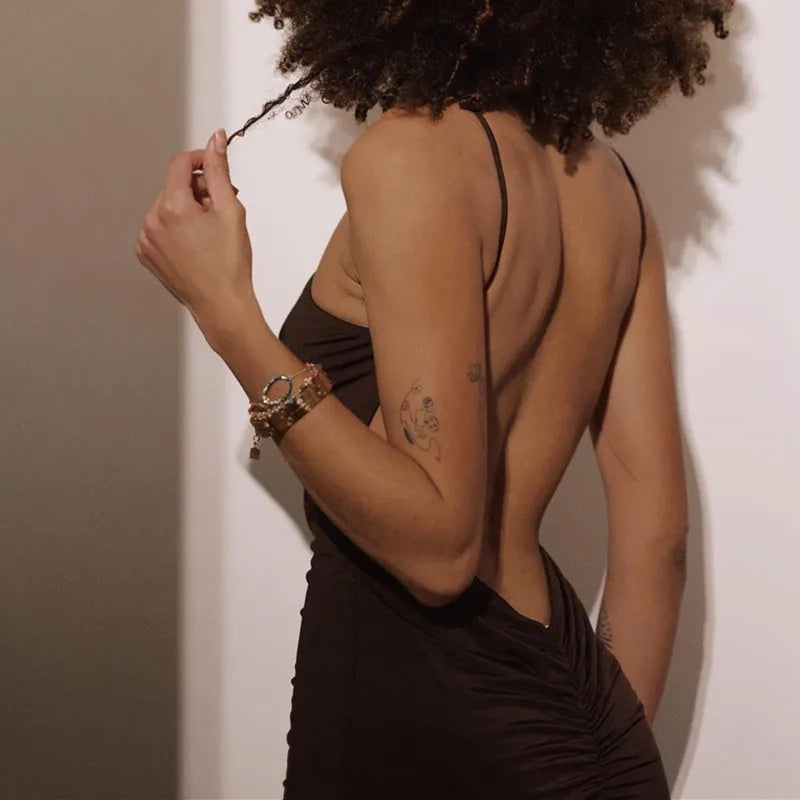 Women's Halter Neck Backless Club Midi Dress