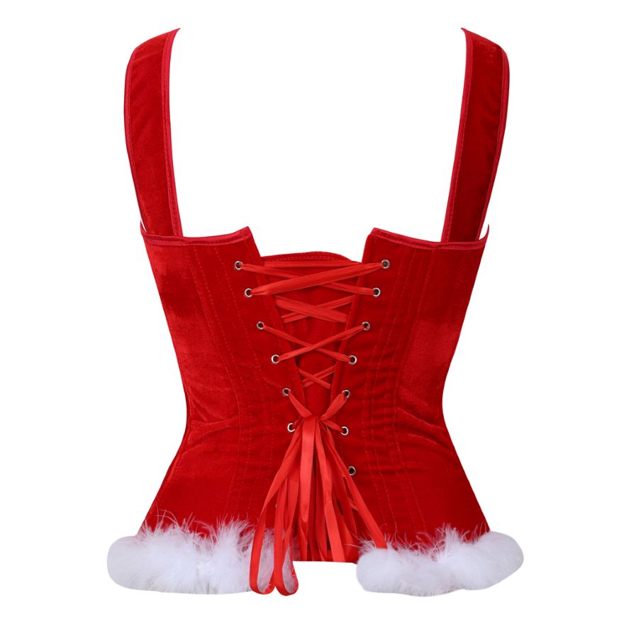 Christmas Overbust Corset Top Straps Lace Up Zipper Corsets Bustiers