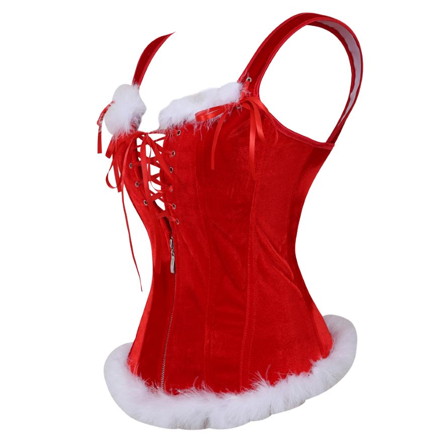 Christmas Overbust Corset Top Straps Lace Up Zipper Corsets Bustiers