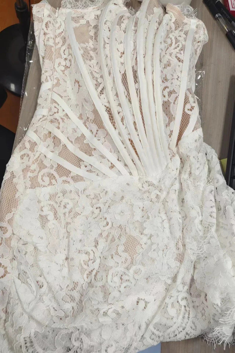 Pleated Evening Gowns Lace Patchwork Party Clothes Lace Dress