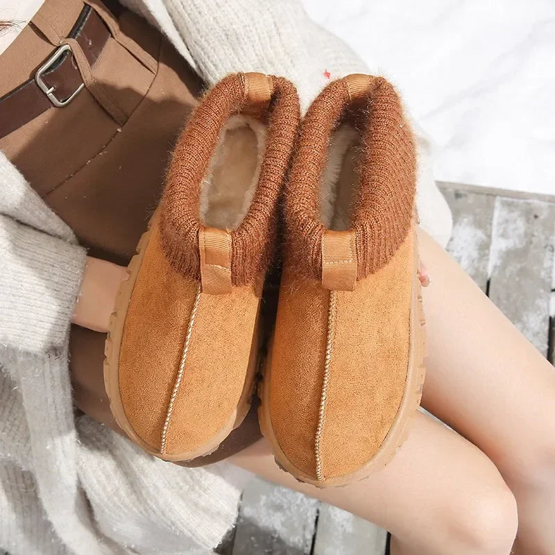 Women's Knitted Cuffed Snow Boots New Winter Cold-proof and Warm Fur Boots Non-slip Thick-soled Ladies Cotton Shoes Zapatos