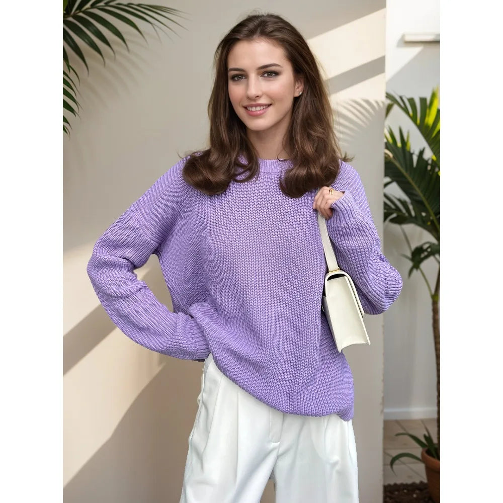 Warm Vintage Green Knitted Oversized Thick Loose White Sweater