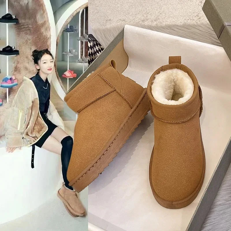 Women's Shoes Australian Boots Winter Footwear Round Toe Flat Heel Boots-Fashion Snow Low Ladies Ankle Cotton 36-42