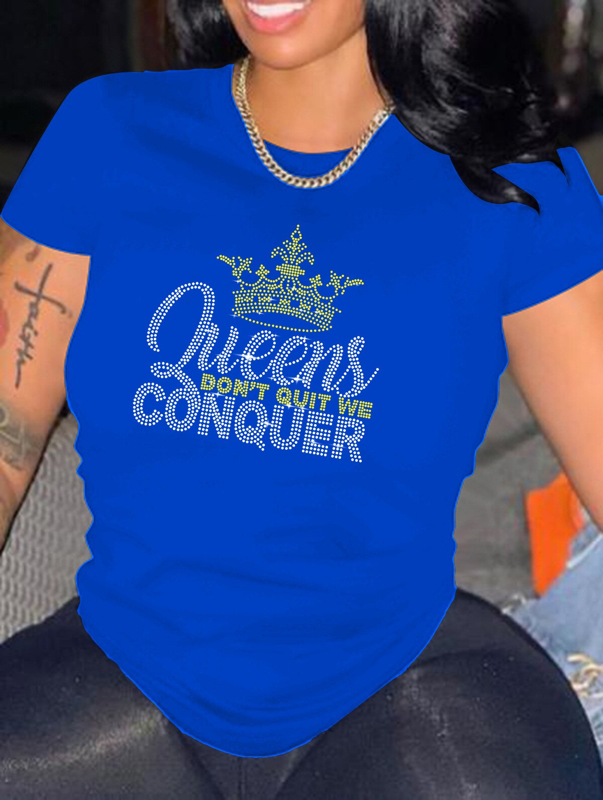 Casual Bricked Letter Print T-Shirts