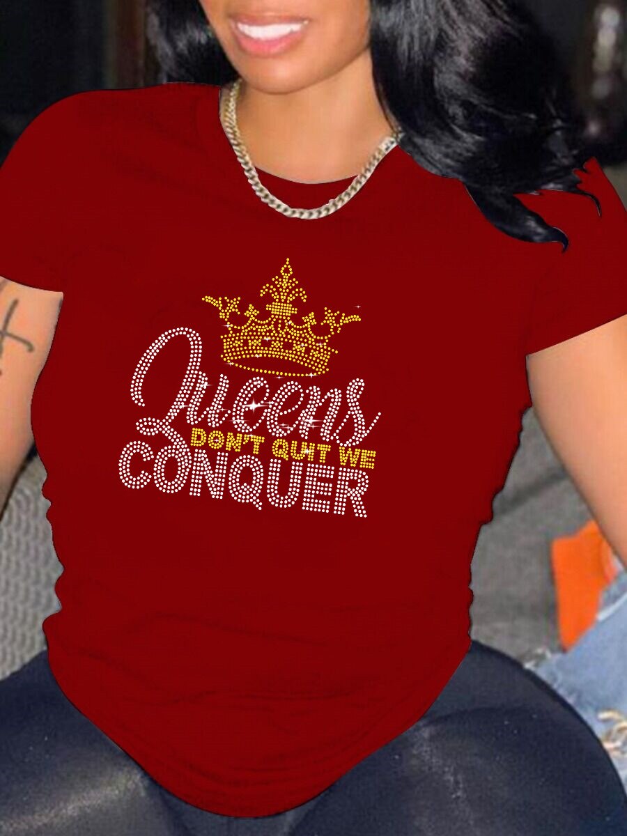 Casual Bricked Letter Print T-Shirts