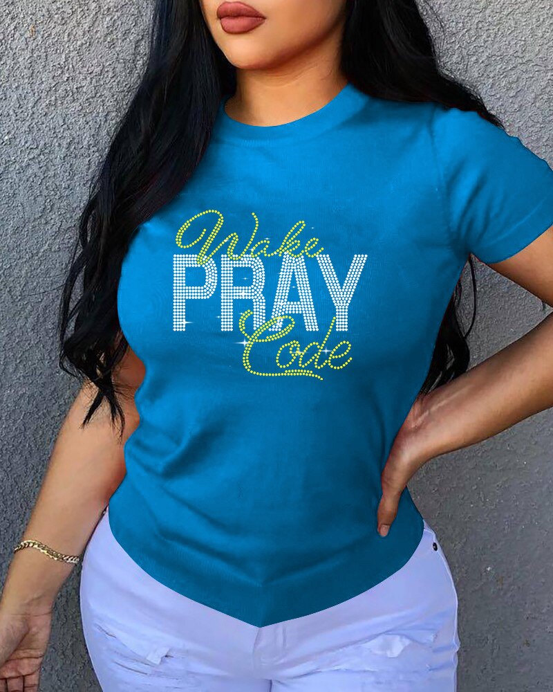 Casual Bricked Letter Print T-Shirts