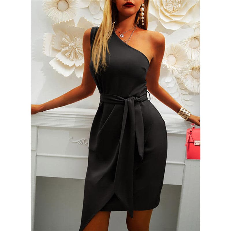 Off Shoulder Slash Neck Asymmetrical Bodycon Mini Dress