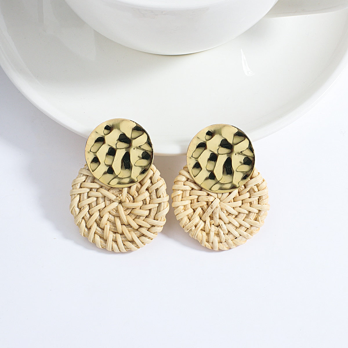 Wooden Beads and Rattan Boho Earrings