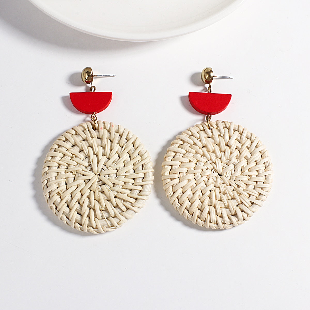 Wooden Beads and Rattan Boho Earrings