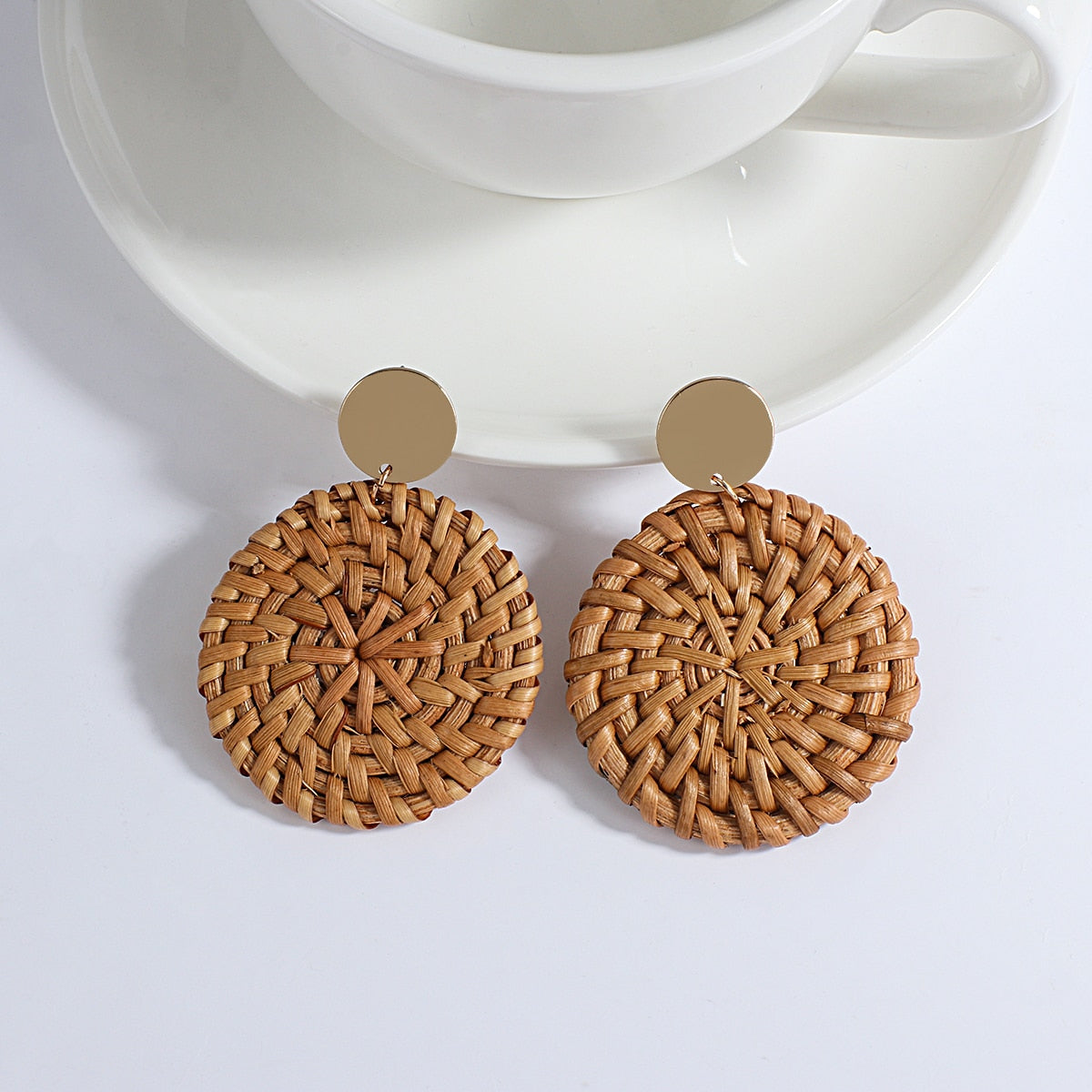 Wooden Beads and Rattan Boho Earrings