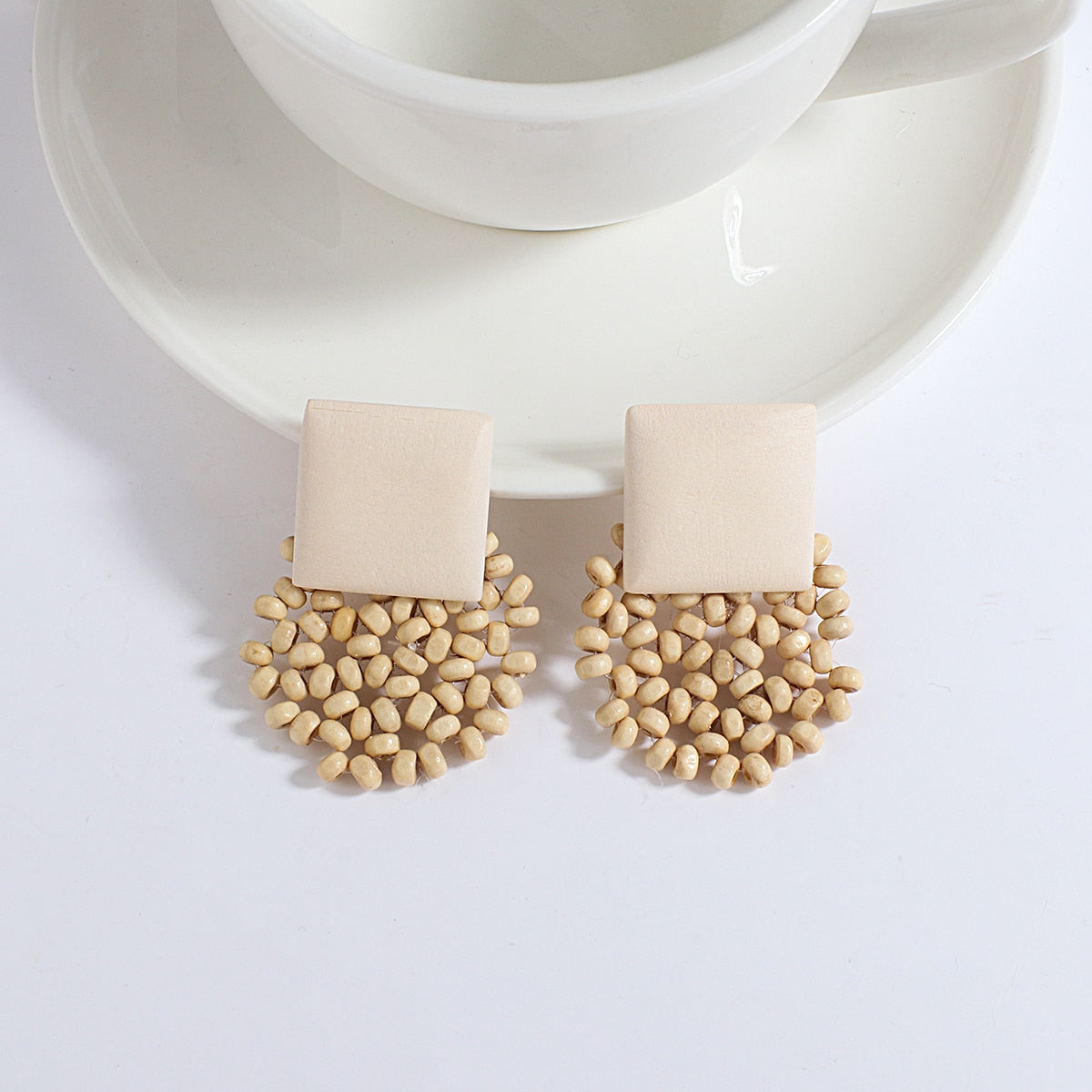 Wooden Beads and Rattan Boho Earrings