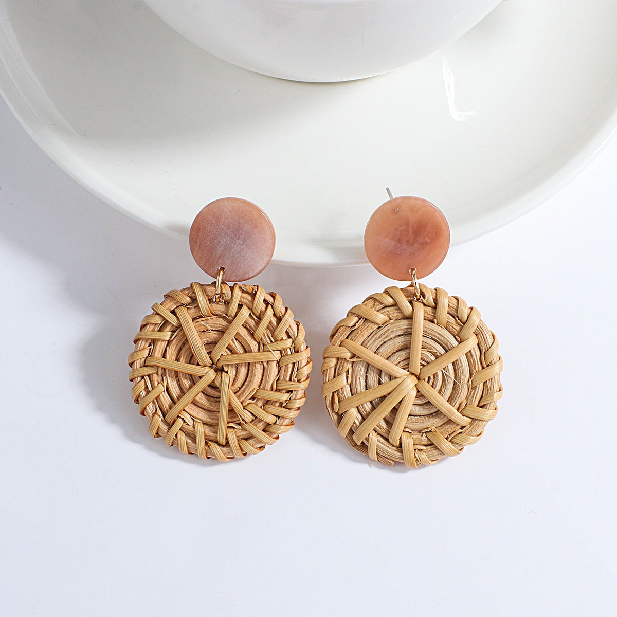 Wooden Beads and Rattan Boho Earrings