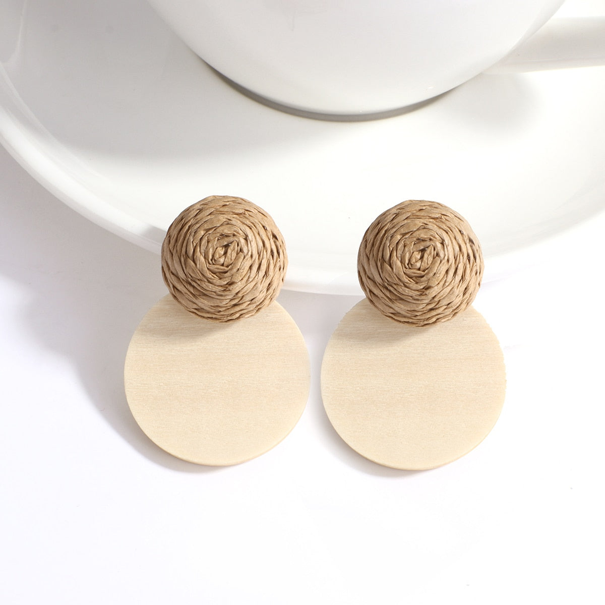 Wooden Beads and Rattan Boho Earrings