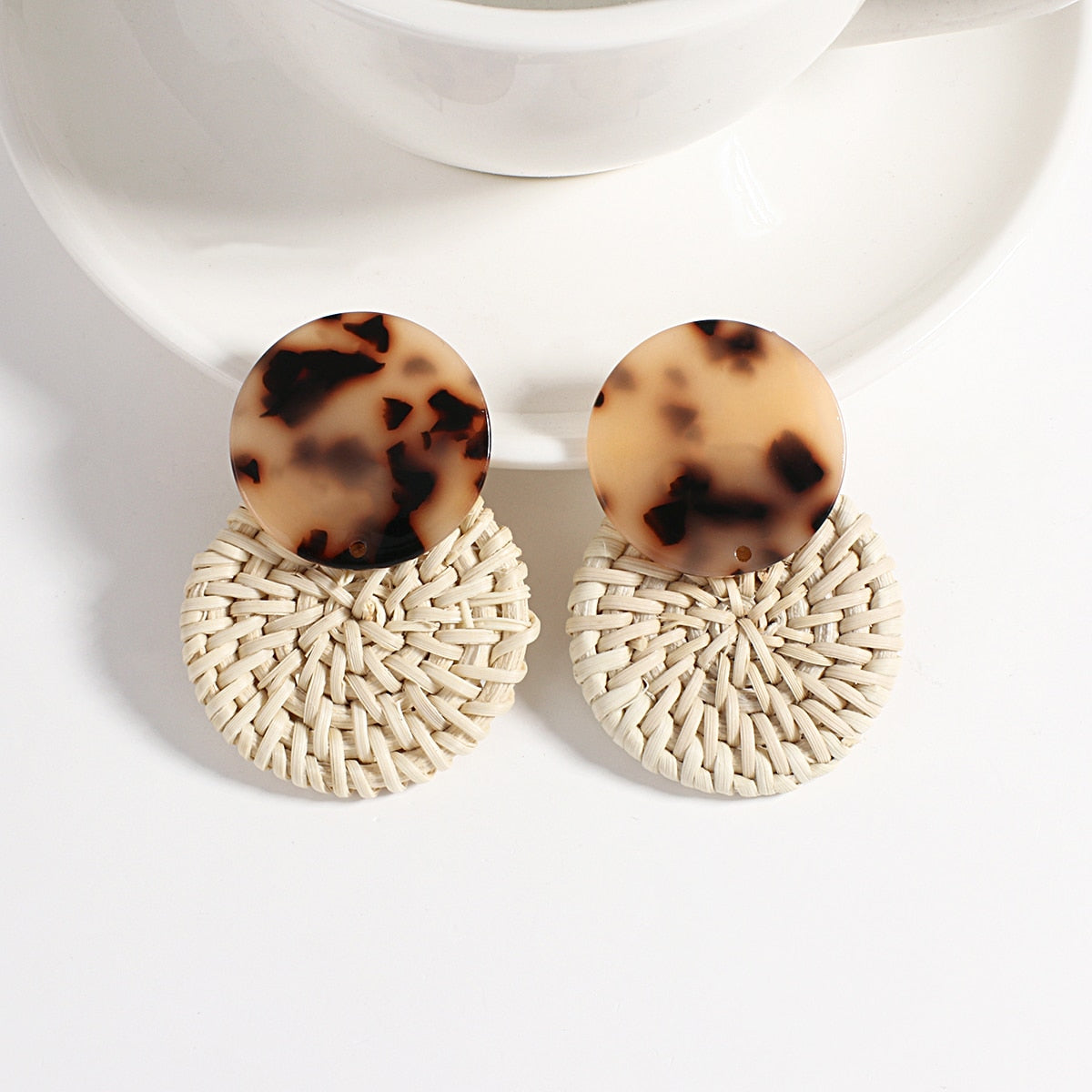 Wooden Beads and Rattan Boho Earrings