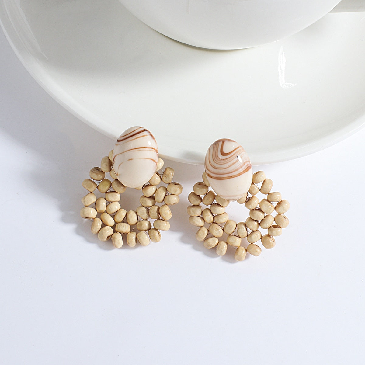 Wooden Beads and Rattan Boho Earrings