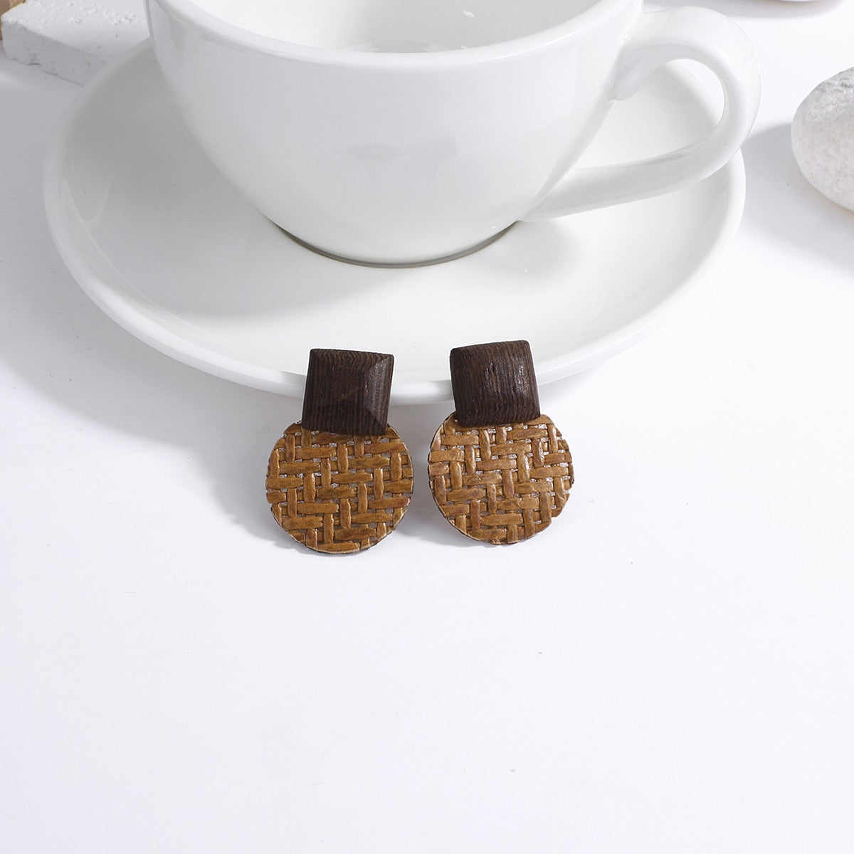 Wooden Beads and Rattan Boho Earrings