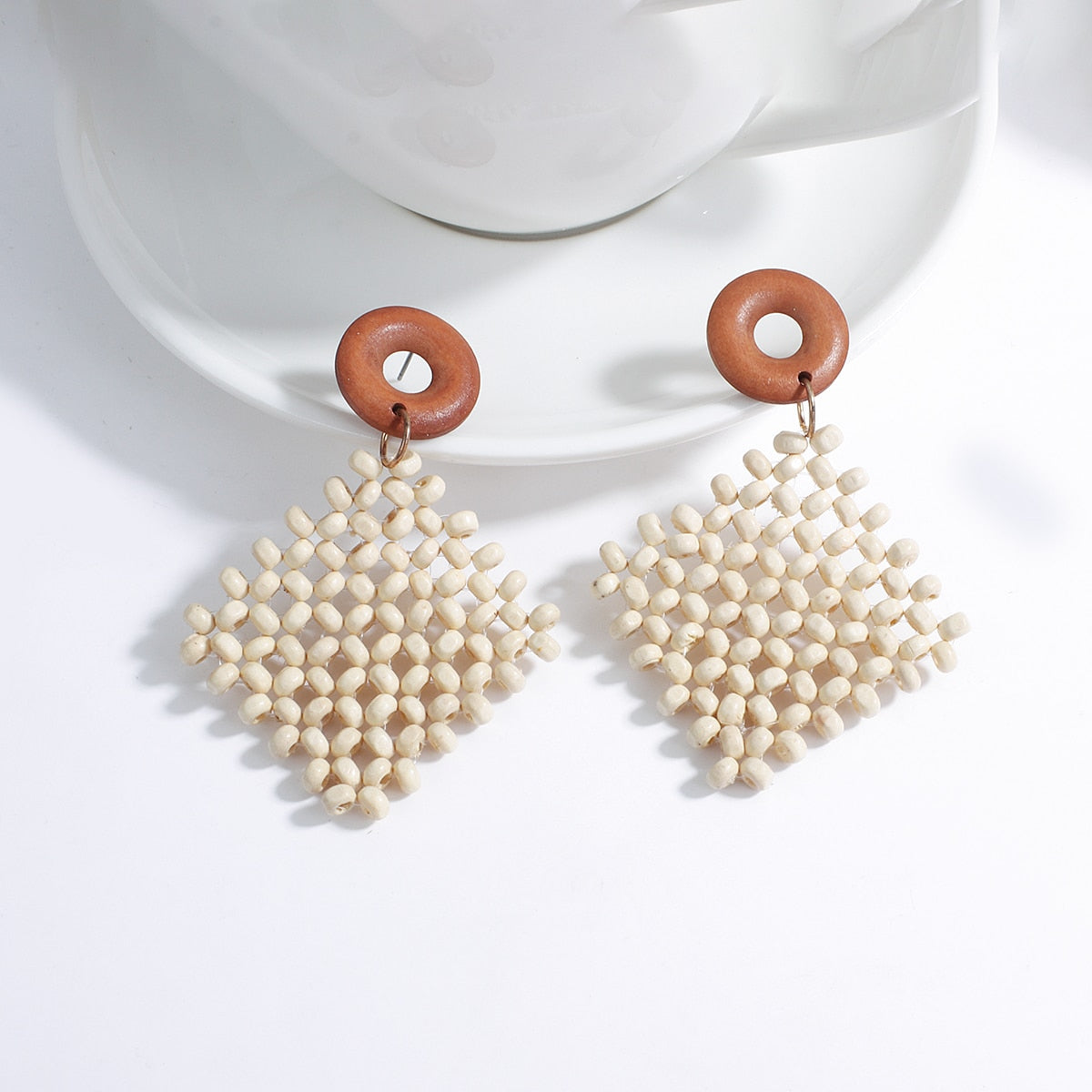 Wooden Beads and Rattan Boho Earrings