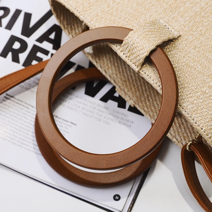 Wooden Ring Handle Tote Bag - 5 Colors