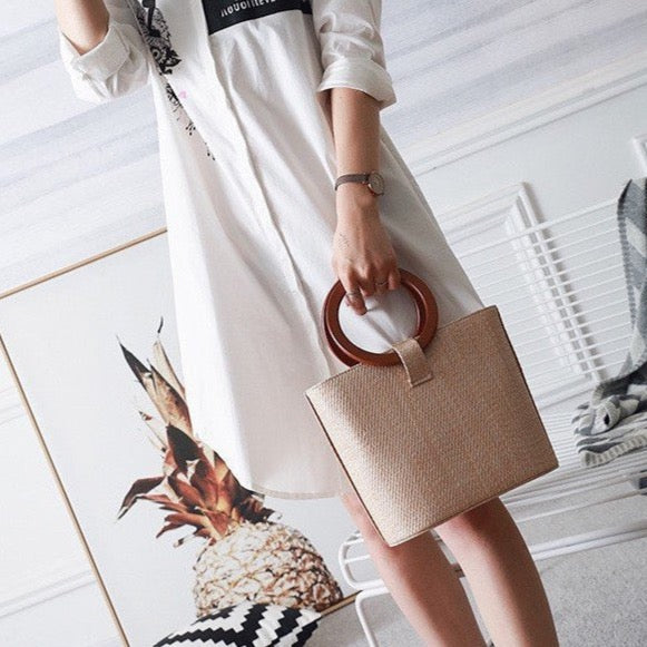 Wooden Ring Handle Tote Bag - 5 Colors