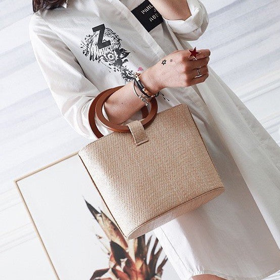 Wooden Ring Handle Tote Bag - 5 Colors