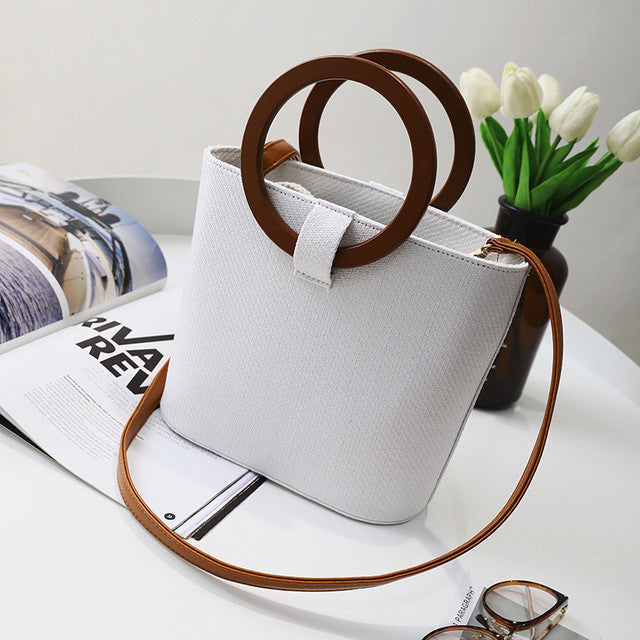 Wooden Ring Handle Tote Bag - 5 Colors