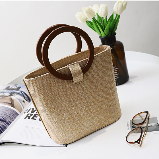 Wooden Ring Handle Tote Bag - 5 Colors