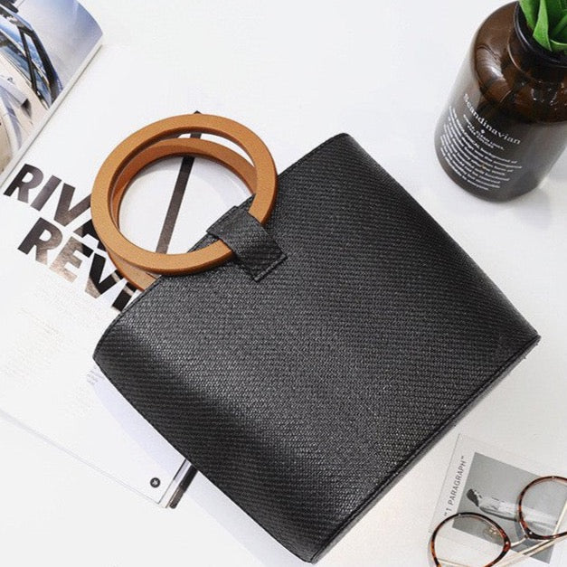 Wooden Ring Handle Tote Bag - 5 Colors