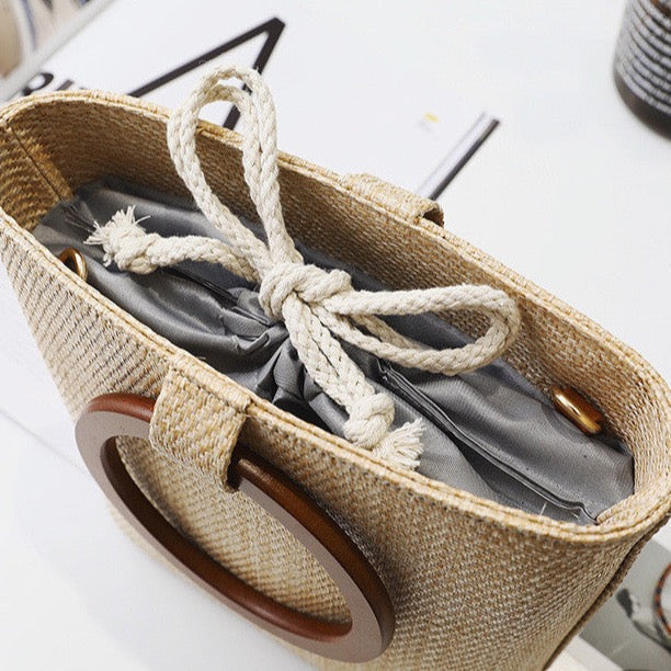 Wooden Ring Handle Tote Bag - 5 Colors