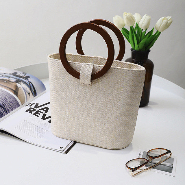 Wooden Ring Handle Tote Bag - 5 Colors